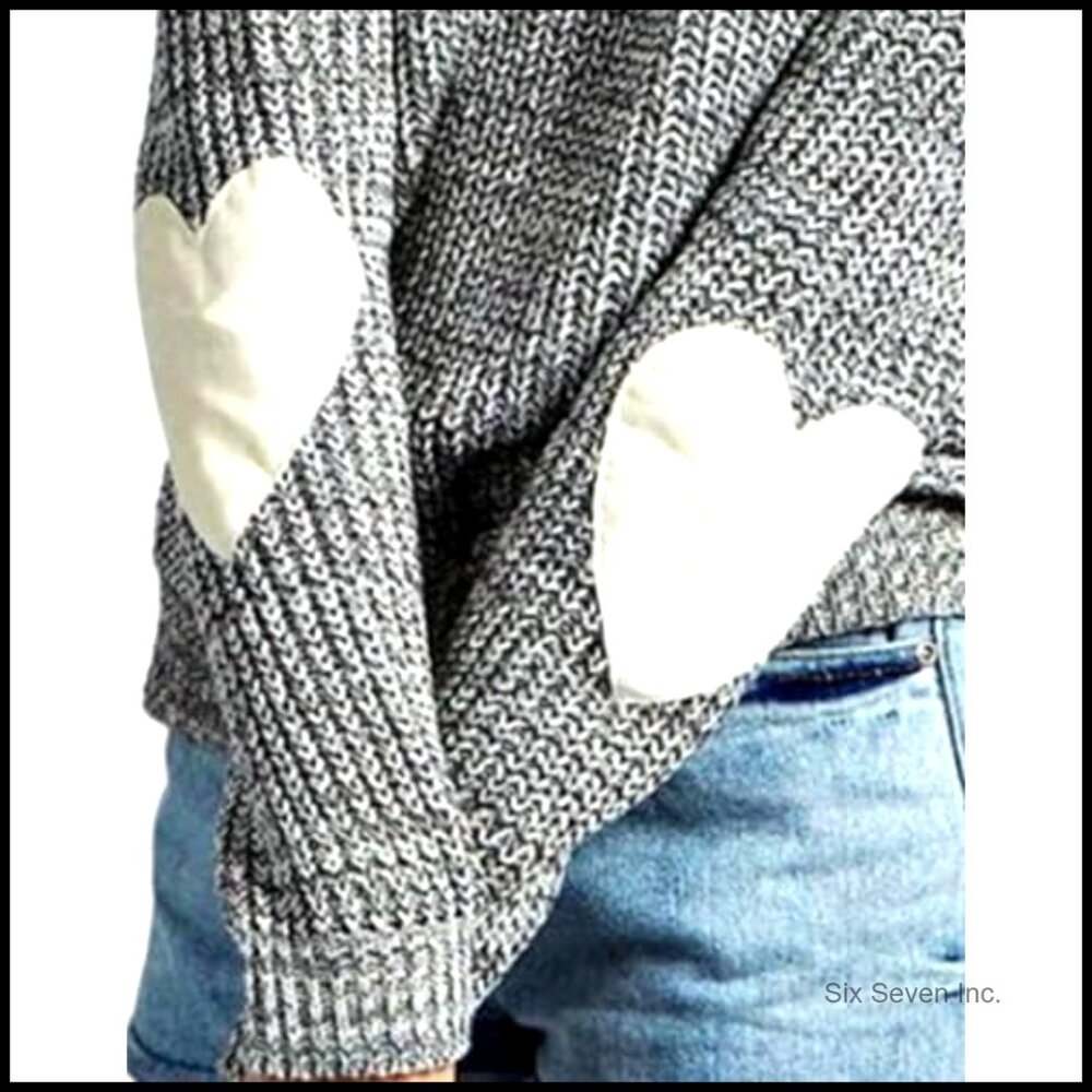 Cute Heart Pattern Elbow Patchwork Knitted Pullov… - image 3